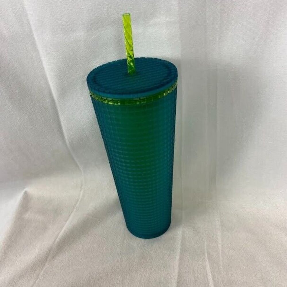 Starbucks Winter 2022 Green / Yellow / Blue Studded Grid 24oz Venti Tumbler Cup